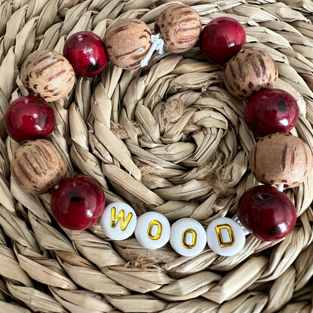 Taylor Swift Wood with Natural Wood and Red Beaded Bracelet